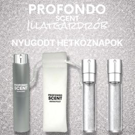   NYUGODT HÉTKÖZNAPOK - NŐI ILLATGARDRÓB (2 ILLATTAL ÉS 1 DB FIOLATARTÓ ALUMINIUM TOKKAL ÉS 1 DB LUXUS BÁRSONYTASAKKAL)