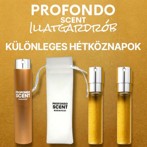 KÜLÖNLEGES HÉTKÖZNAPOK - NŐI ILLATGARDRÓB (2 ILLATTAL ÉS 1 DB FIOLATARTÓ ALUMINIUM TOKKAL ÉS 1 DB LUXUS BÁRSONYTASAKKAL)