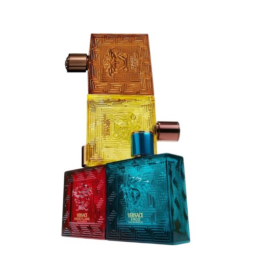 VERSACE - EROS PARFÜMSZETT (4 ILLATTAL + 1 DB AJÁNDÉK FIOLATARTÓ ALUMINIUM TOKKAL + 1 DB AJÁNDÉK BÁRSONYTASAKKAL)